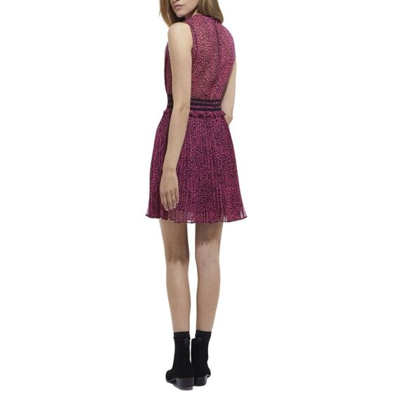 NWT THE KOOPLES Short Pleated Pink & Black Leopard Print Dress Deep V-Neck Sz 6 - Picture 9 of 15